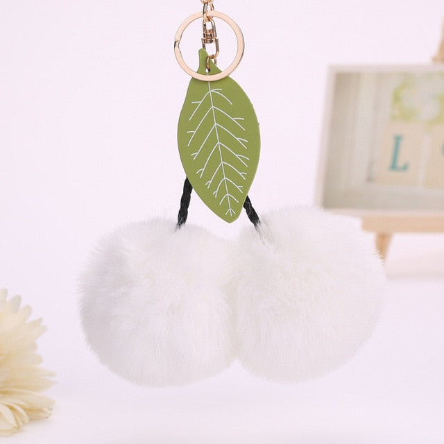 Faux Fur Pompom Cherry Keychain