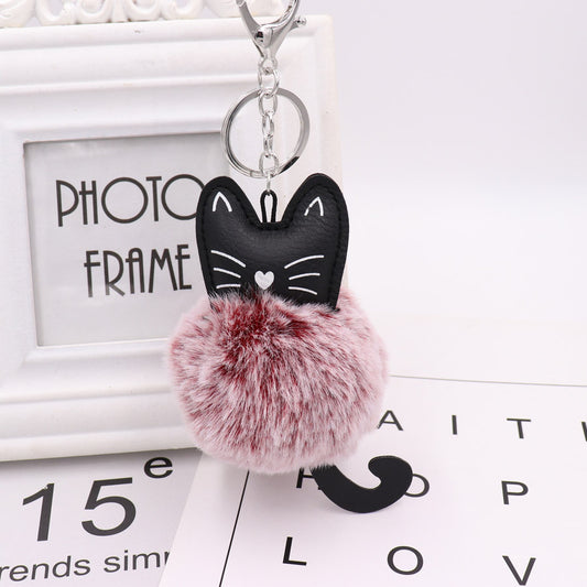 Black Kitty Pompom Keychain
